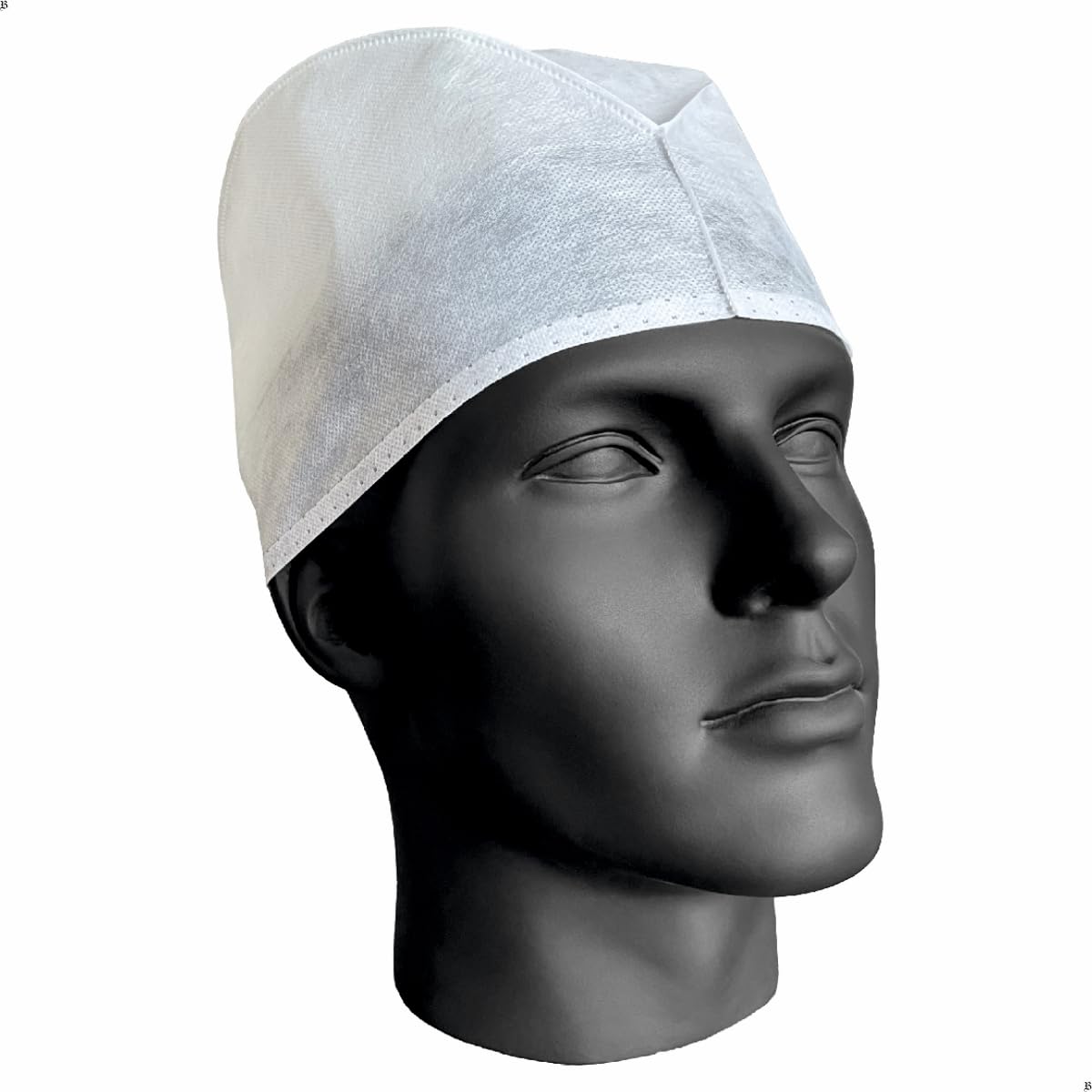 Filtra® Disposable Doctor's Cap | Men's Disposable Nonwoven Surgeon Cap | Elasticated Back | Machine Made | Box of 100 Caps (White)