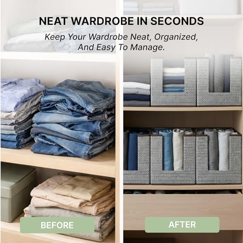 Image of DALUCI Shirt Stacker & Clothes Organizer for Wardrobe | Non-Woven Foldable Storage Box for Cupboard, Closet & Bedroom | Strong Collapsible Fabric Organizer | 40x25x24 cm - Pack of 4 (Brown)
