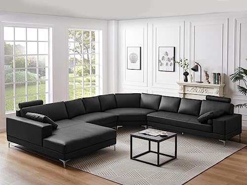 LINEA SOFA - Sofá XXL 7 plazas de Piel Donatello II - Negro - Ángulo Derecho