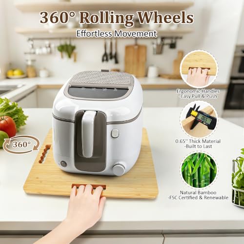 Image of Appliance Slider, Sliding Tray for Coffee Maker, 15.7x13 in | 360 Rolling wheels, 0.65 Inch Thick Bamboo, Coffee Pot Slider Tray, Space-Saving Kitchen Organizer for Counter 66lb Capacity