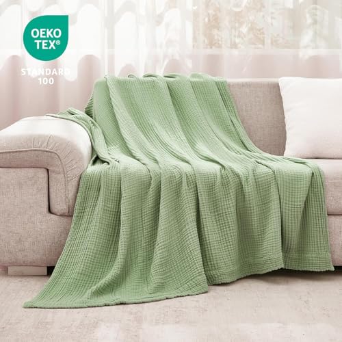 Image of EMME Muslin Blankets for Adults Throw Blanket for Couch Breathable Gauze Soft Lightweight Airy Sage Green Twin XL 66 inch x 90 inch