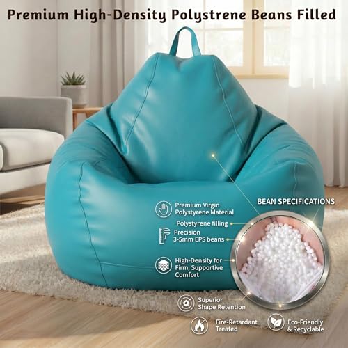 Image of KAM'S LIEU Leatherette Bean Bag Chair with Footrest | Filled with EPS Beans | Comfortable Sofa for Living Room & Bedroom | 4XL Size, Easy to Clean Color- (Aqua)
