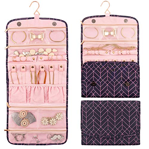 Travel Jewelry Organizer Foldable Hanging - Compact Portable Case Holder with Hanger