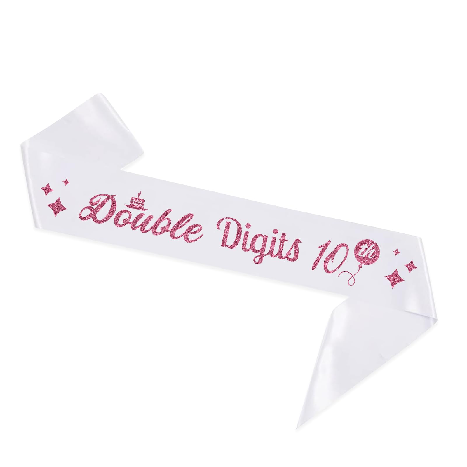Double Digits 10 Sash,White Sash with Rose Gold Foil Happy 10th Birthday Party Decorations for Girl,10 Year Old Gift Ideas