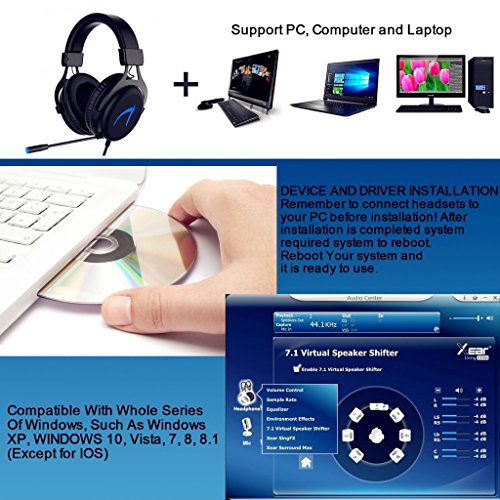 MUTOUREN Casque Gaming pour PC 7.1 Surround Sound USB Gaming Headset Micro Casque Headphone pour PC/Laptop/Notebook - Noir (CD 7.1 Driver Inclus) – Image 5