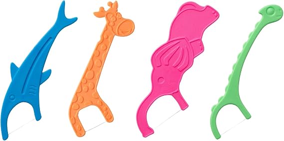 Truoecity 200 Kids Toothpicks for Boys and Girls, Kids Floss Picks, Tooth Floss Sticks for Children, Cute Animal Shape Kid Dental Flossers, Cleaning Flossing Sticks, 4 Pack (50 Teeth Flossers Each)