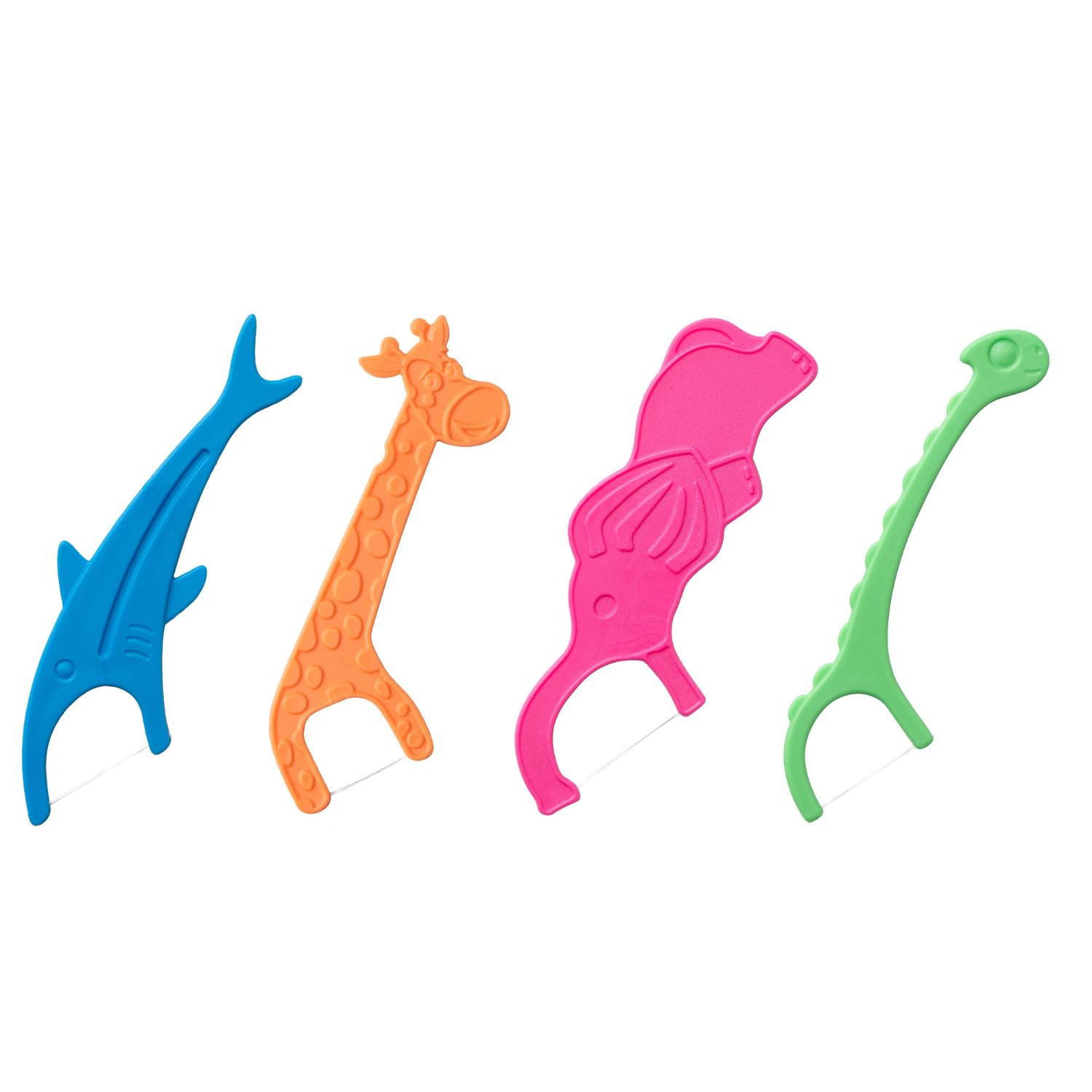 Kids Flossers 4 Pack (200 Total) - Orange Flavor Dental Floss Picks for Children, Kids Floss Picks Cute Animal Shape | Natural