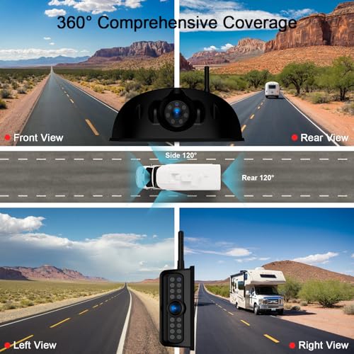 Image of Fookoo HD 10 inch Wireless 4 RV Backup Camera System for Furrion Pre-Wired RV Truck Trailer, 10 inch IPS Monitor, 2 Side View 2 Rear View Cameras, Split Screen IR Night Vision Recording Waterproof - D10Y4
