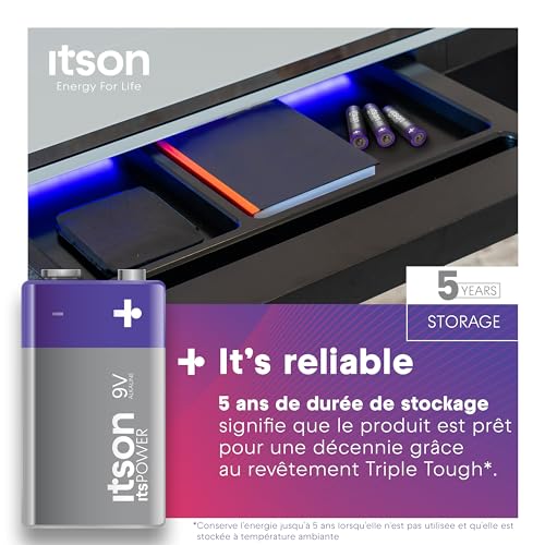 itson, 9v piles alcalines, paquet de 1, pour horloges, torches, télécommandes, emballage sans plastique, 6lr61ipo/1cp