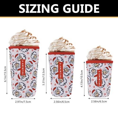 Image of 3 Pack Reusable Neoprene Sleeve for Iced & Hot Drinks, Compatible with Starbucks, Dunkin' Coffee Cup (Santa Claus)