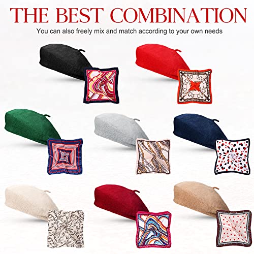 Laumoi 16 Pieces Wool Beret Hat French Style Artist Beanie Beret With Silky Scarf Set For Women Girls Winter Christmas, One Size #TOP4