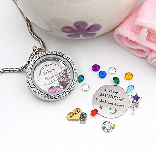 I Love My Niece To The Moon & Back Pendant Necklace,White Gold Plated, Floating Charms Locket For Girls & Teen Girls, Gift From Aunt #TOP4