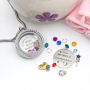 Best Gifts for Niece Aunt, Floating Living Memory Locket Necklace Pendant with Charm & Birthstone for Women Best Gifts for Niece Aunt Floating Living Memory Locket Necklace Pendant with Charm Birthstone for Women