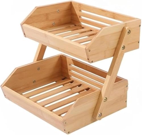 AZIEBAY竹製多段フルーツバスケット 手感?? 2 段・3 段可選 大容量 おしゃれ アフタヌーンティースタンド・ケーキスタンド兼用 キッチン用 果物・野菜収納対応 多目的ラック 果物展示棚代替