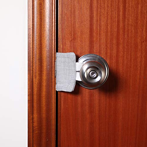 Image of Door Silencer Door Jammer Durable Thick Burlap 1 Pack Door Closer Cushion Nursery Door Silencer Door Latch Cover for Noise Reducing Quiet Suitable for Most Doors3.25 x 5.5 Inch (Grey Burlap)