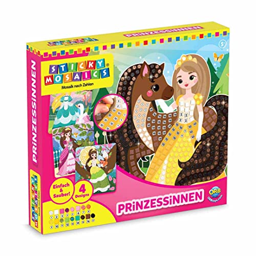 MGM - Mosaïques Au Numéro, Kit de mosaïque Princess ORB PRINCESSES, 24 cm, 1 joueur, 4 dessins princesses, 2052 pièces en mousse à coller, 4 accroches murales, 2...