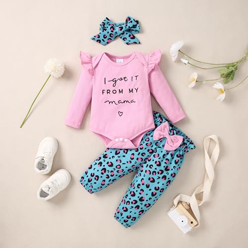 Image of DISAUR Baby Girls Clothes Newborn Infant Baby Girls Outfit Long Sleeve Ruffle Romper Floral Pants Headband Sets 0-18 Months