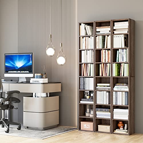 Fotosok 8-Tier Media Tower Rack, 11.6 X 9.3 X 70.9 Inches Cd Dvd Slim Storage Cabinet With Adjustable Shelves, Tall Narrow Bookcase Display Bookshelf For Home Office, Oak #TOP2