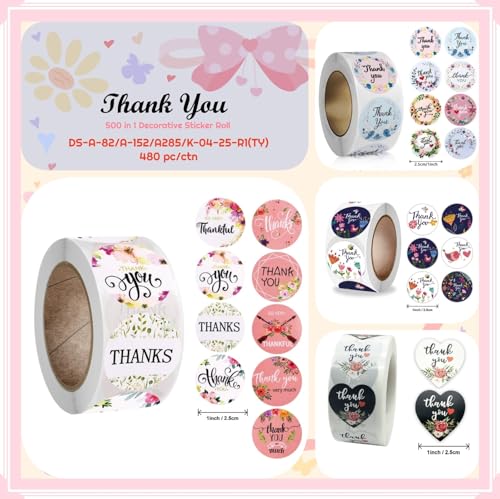 Image of Alokik Enterprise 500 Pcs Thank You Watercolor Stickers, Round Thank You Adhesive Sticker for Small Business Wedding Supplies Packing Stickers Gift Wrap (500 in 1 Decorative Sticker Roll)