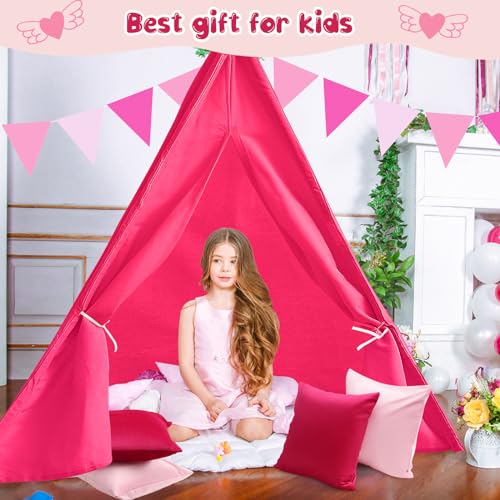 Woanger YX-WOANGER-3276 6 Set Teepee Tent For Kids With 10Ft Light String Set Foldable Play Tent Cotton Canvas Child Tent Led Star Lights For Indoor Outdoor Playhouse Toddler Girls Boys House Room  thumb #6