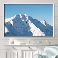 Framed Canvas Wall Art Snow Mountain Cool Expressive Farmhouse/Country Landscape Mountain Top Multicolor Photography Portrait Realism - 16x24 inches