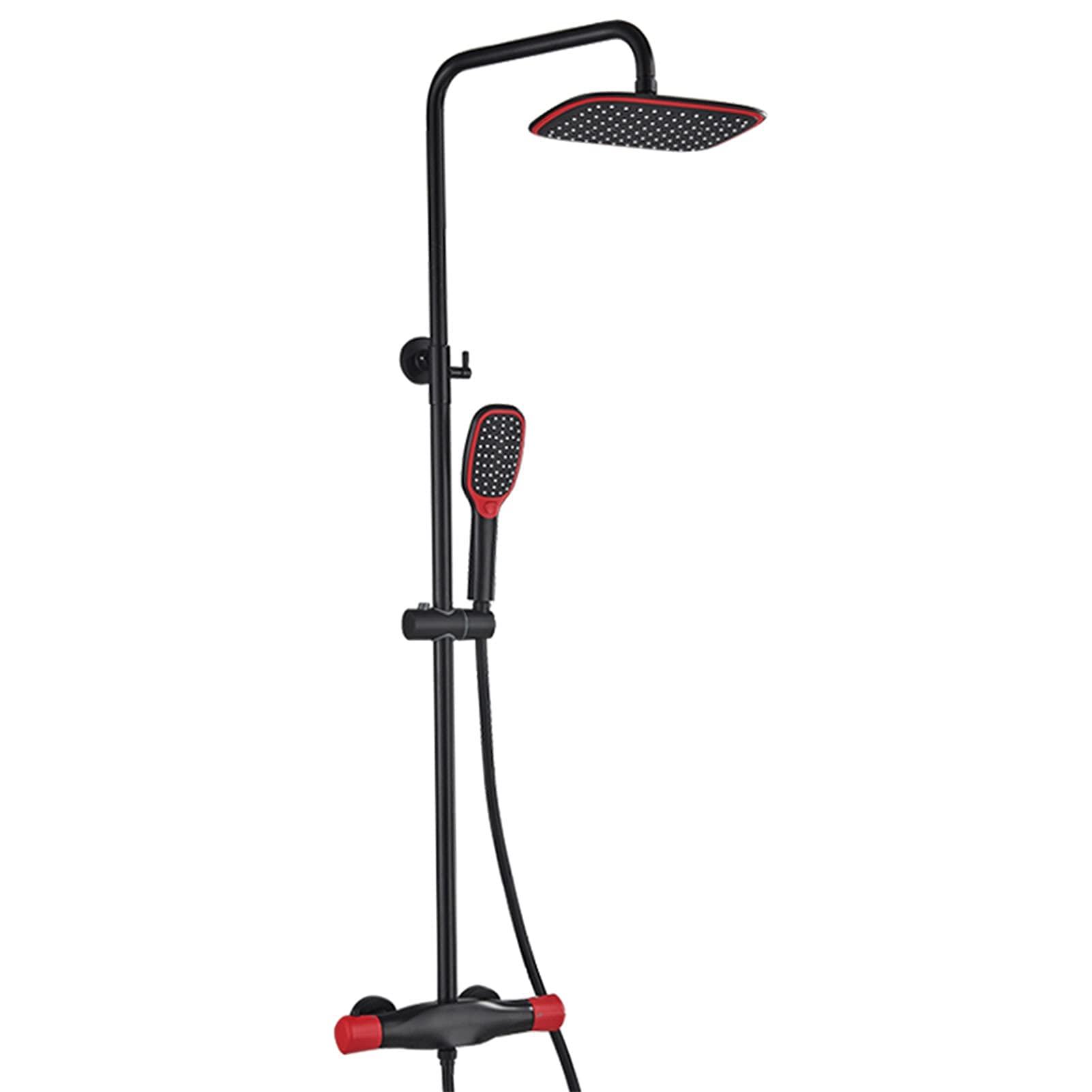 JYBNBBE Thermostatic Shower Faucet Set, Rainfall Shower Head with Dual Mode Hand Shower, Bathroom Shower Mixer Tap, Wall Mounted Shower System with Spout (Black Red)