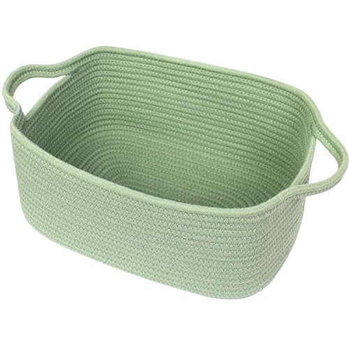 WILLITAT Cute Green Woven Basket Empty Gift Basket for Christmas Thanksgiving Easter Birthday Cotton Rope Storage Bin with Handle for Gift Dog Toy Box Baby Nursery Organizer Green Room Decor