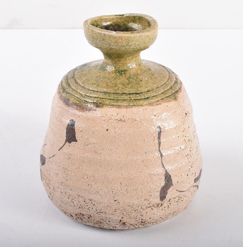 織部焼 古織部 秋草図徳利 時代箱付 M 3841 高さ約13．