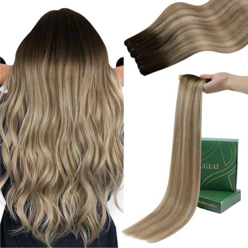 Ugeat Sew in Hair Extensions Real Human Hair Balayage 18 Inch 100g Reusable