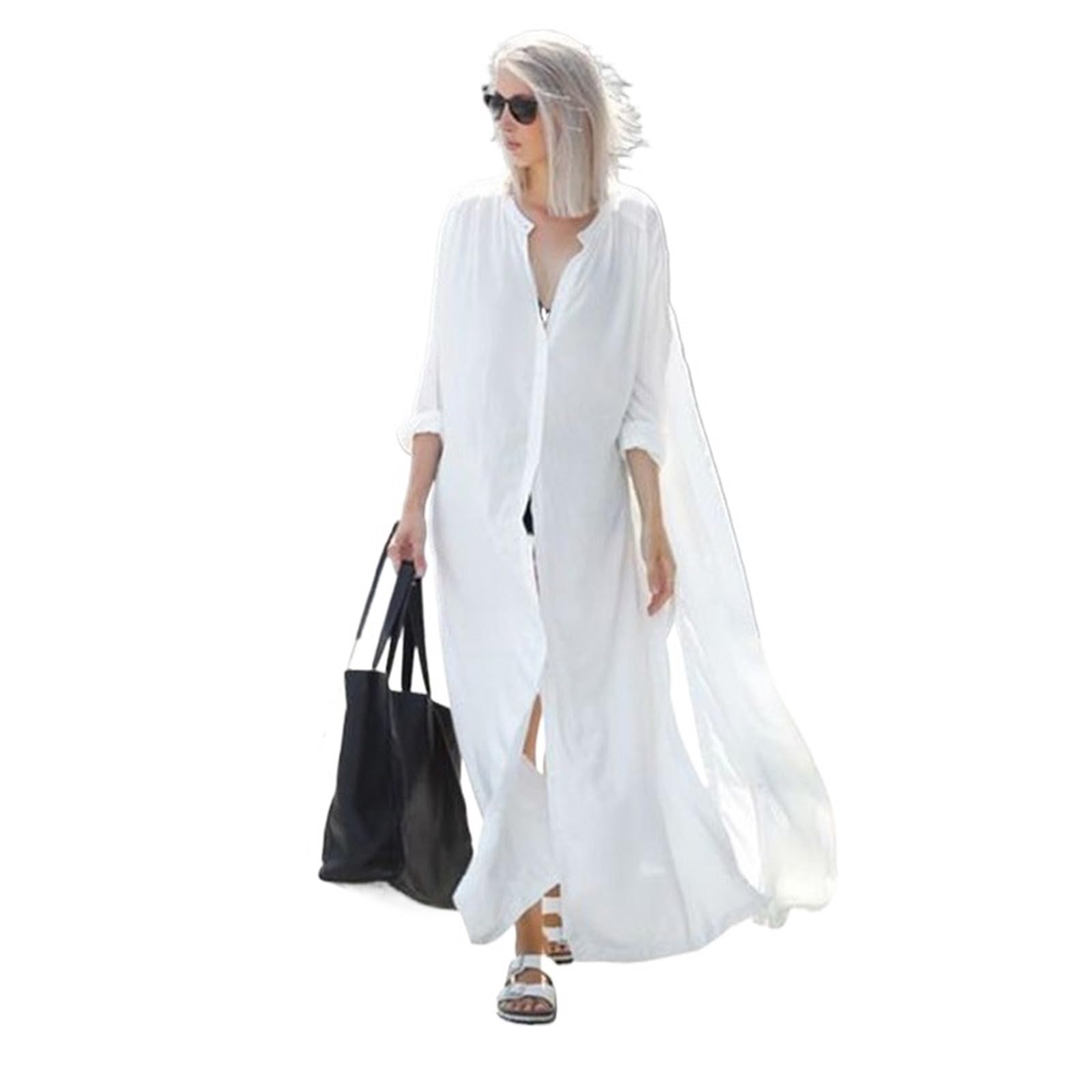 Cache Maillot Femme Robe de Plage Longue en Coton for Femme, paréo Ample, Kimono, vêtements de Plage