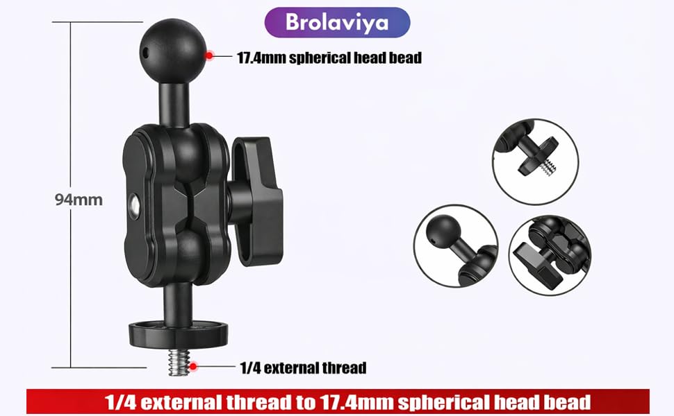 Image of BROLAVIYA Magic arm with 1 /4 External Thread to 17.4mm Spherical Ball Head Mount Adapter Compatible with Cameras, Super Clip, Tripod for 360-degree Rotation, and Flexible Positioning