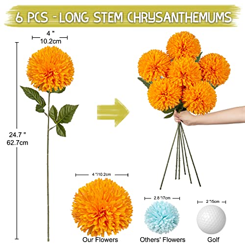 Hollyone 4'' Large Artificial Chrysanthemum Flowers with 24.7'' Long Stem - Image 2