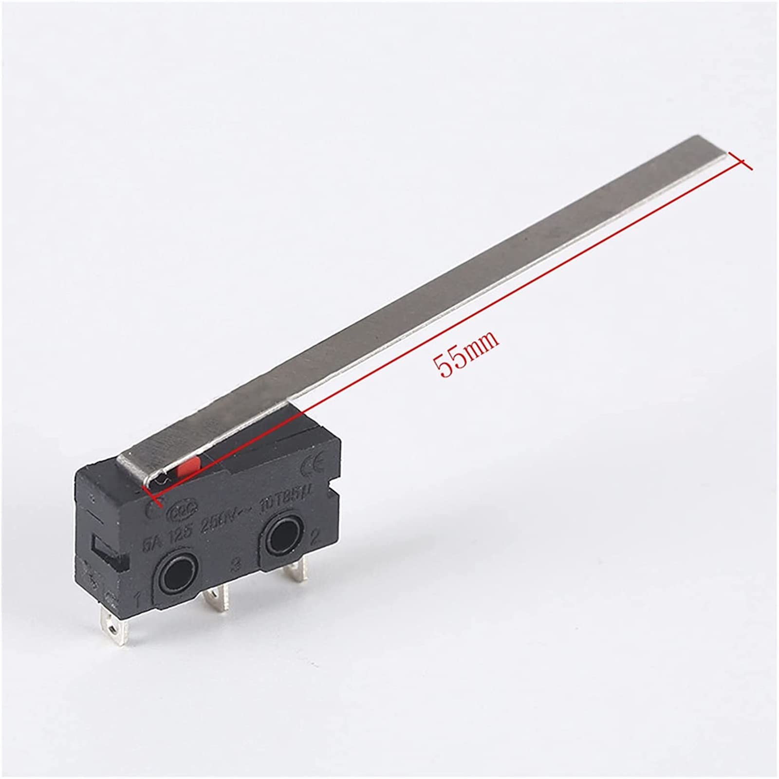 Microinterruptores, 5 uds., microinterruptor NO NC, 2 posiciones, 3 pines, interruptor de límite momentáneo, 5A, 250VAC, brazo de palanca Extra largo, interruptor de carrera de acción a presión, KW12-