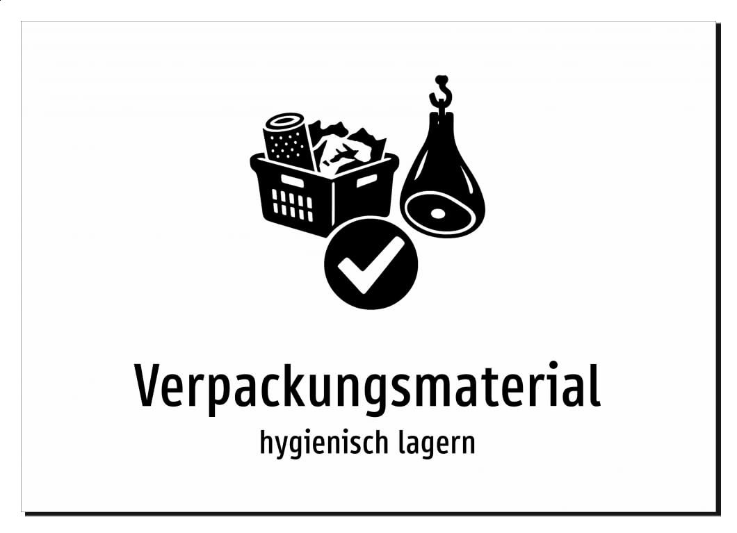Verpackungsmaterial - hygienisch lagern – Aluminiumschild A3: 420x297mm – Mit Grafik und Text