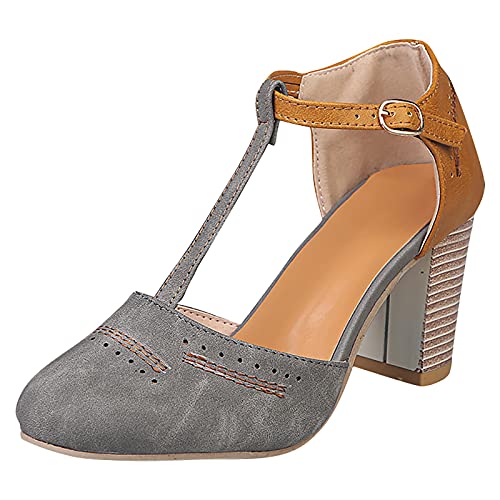 Respctful Women's Classy Mary JaneClassic T-Strap Platform Mid-Heel Square Toe Oxfords High Heel Pumps New Dress Shoes