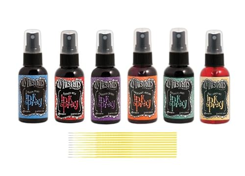 Ranger Dylusions Ink Spray Bundle Six Bottle Set with Bonus Purple Turtle Blending Sticks (Bolder)