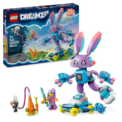 LEGO DREAMZzz Izzie y Bunchurro el Conejo Jugón Figura Articulada, Juguete 2 en 1 para Niñas y Niños de 7 Años o Más con Minifigura, Cyberling y Monopatín, Regalo de Cumpleaños 71490