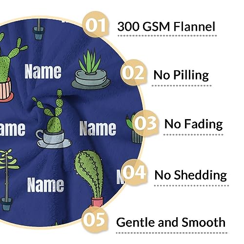 Custom Cactus Throw Blanket - Soft, Fuzzy & Warm - 40x50 Inches Flannel Blankets for Travel, Office - Dark Blue Aesthetic Throws Gift for Girls, Boys