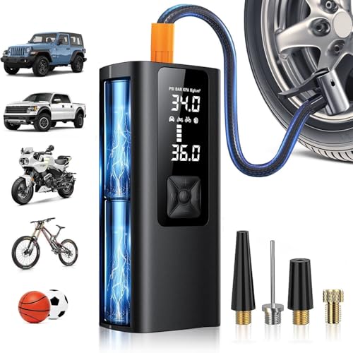 Tire Inflator Portable Air Compressor, 150 PSI & 3X Faster Cordless Air Pump for Car Tires, 20000mAh, with Digital Pressure Gauge, LCD Dual Screen, and LED Light, Bike Pump, for Motorcycle, Ball