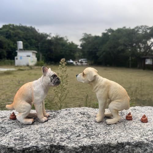 Estatua perro divertido con excremento en resina miniatura 3