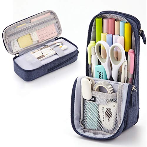 iSuperb Standing Pencil Case 2 Compartments Pencil Pouch Magnetic Mobile Phone Holder Bracket Pen Bag Large Capacity Phone Pouch College Stationery Organizer Storage for Kids Boys Girls