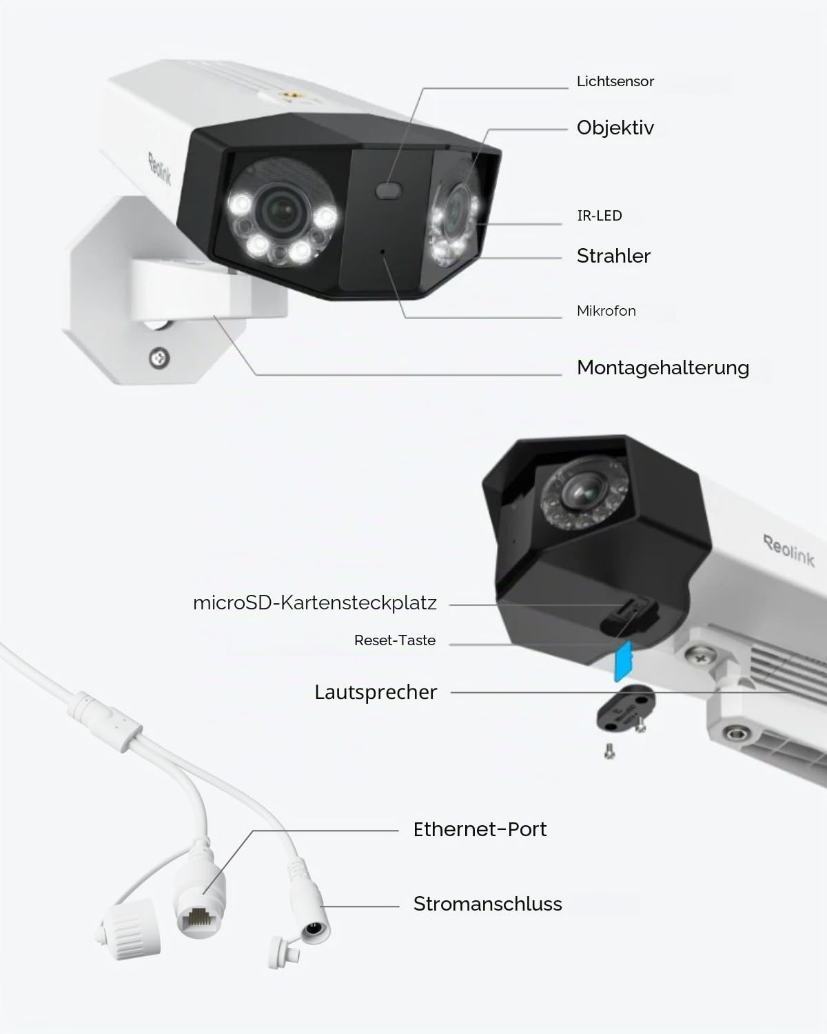 Reolink 16MP UHD Dual-Objektiv PoE Überwachungskamera außen mit 180° Panoramaansicht, Bewegungsspur, Farb-Nachtsicht, Smart Erkennung, 2-Wege-Audio, 24/7 Aufzeichnung, Duo 3 PoE*2 mit RLN8-410