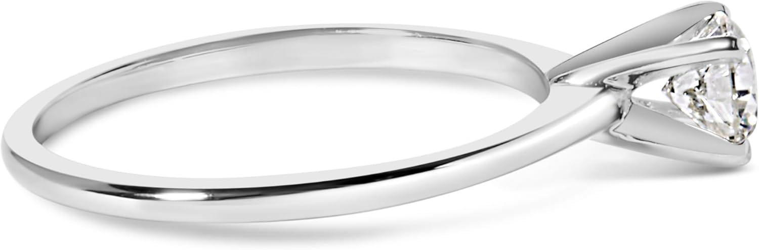 14K White Gold 1/2 Cttw Round Lab Grown Diamond 4 Prong Solitaire Engagement Ring (F-G Color, VS2-SI1 Clarity)