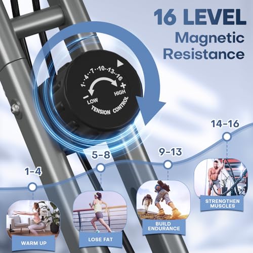 VANNECT Exercise Bike Folding, 16-Level Resistance Exercise Bike, 5-In-1 Foldable Stationary Fitness Bicycle for Home Use, Indoor Cycling Bike with Resistance Bands Home Workout Exercise Equipment - 4