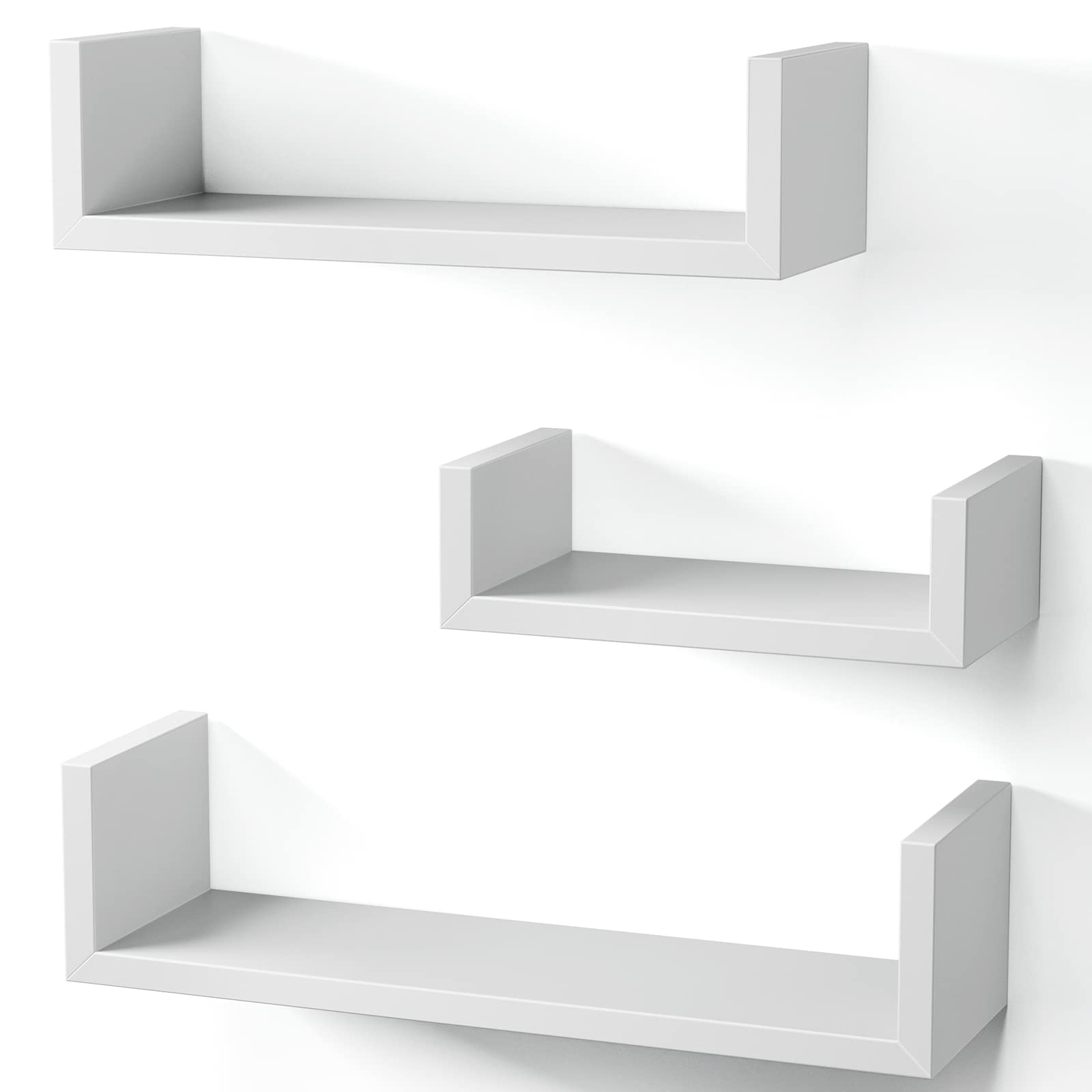 AMADA HOMEFURNISHING Floating Shelves Wall Mounted, Wall Shelf for Bathroom, Bedroom, Kitchen, Living Room, U-Shaped Decorative Wall Shelves Includes 3 Lengths,12-24 Inches Long