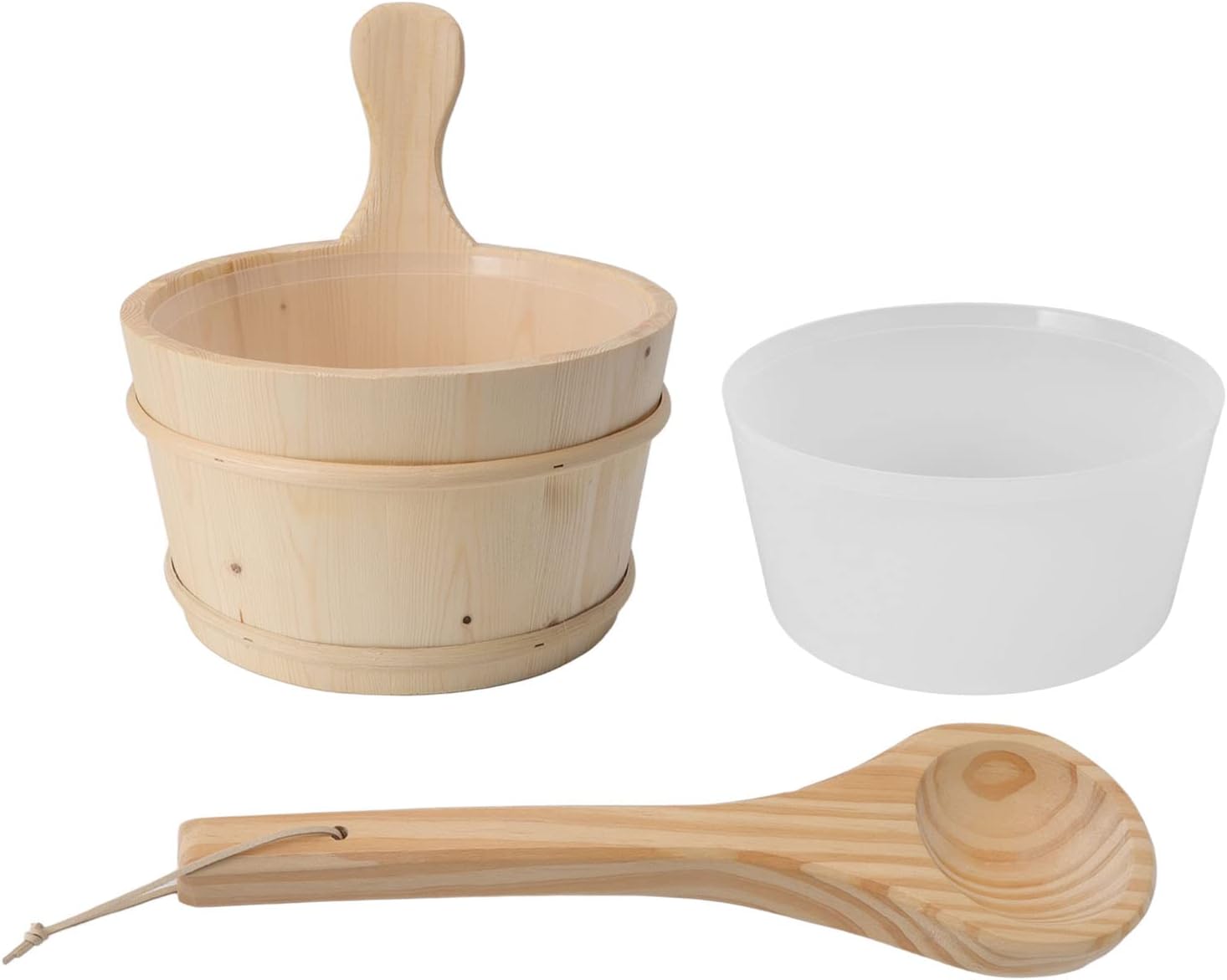 Pilipane Wood Sauna Bucket Ladle Set, 4L Capacity, High Temperature Resistant, SPA and Pool Accessories