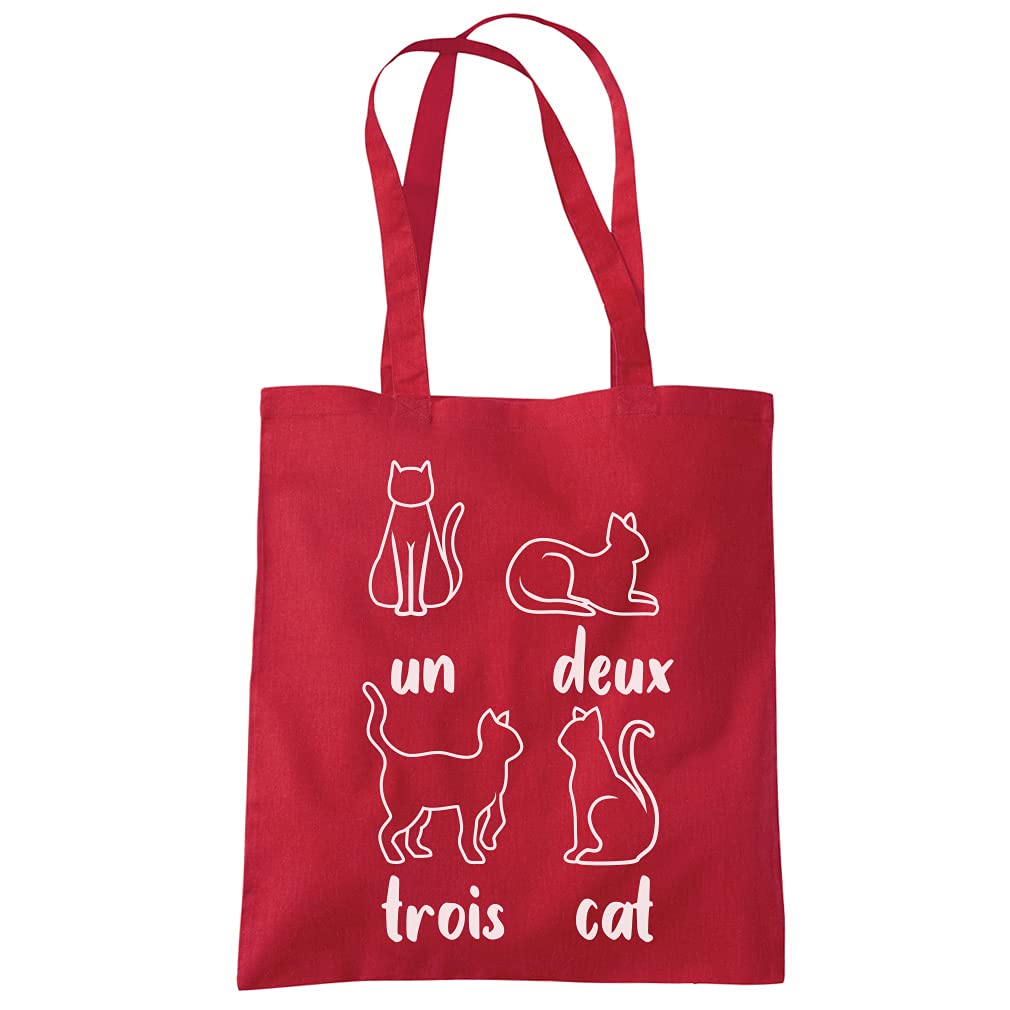 HotScamp Un Deux Trois Cat French - Tote Shopping Bag - Cute Kitty Pet One size red