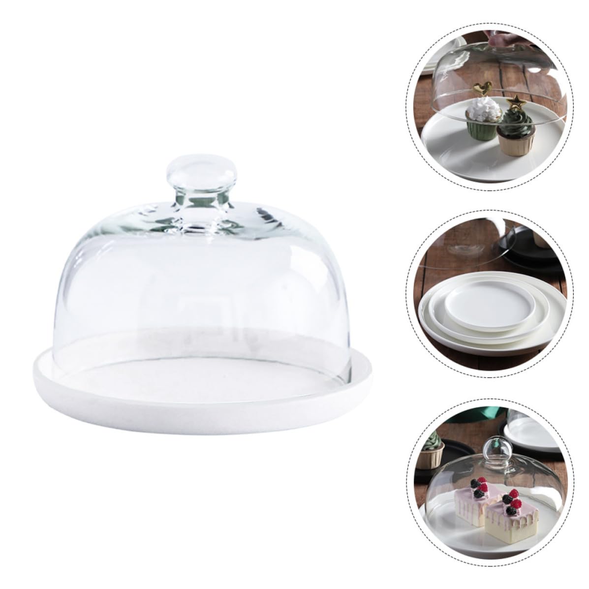 VALICLUD Plateau à Gâteaux Multifonction Couvercle en Verre, Blanc