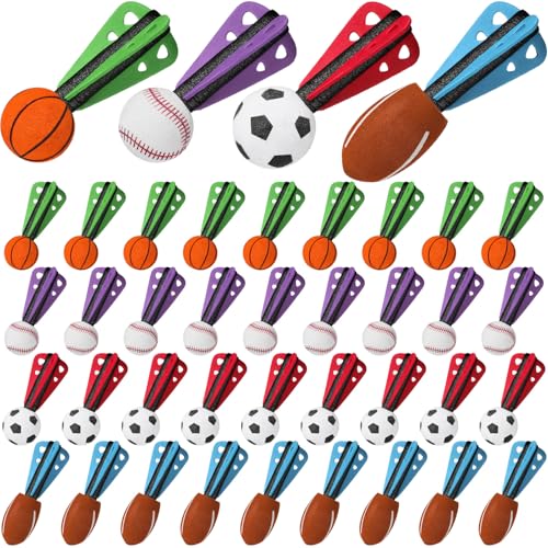 JellyArch 36 Pcs Mini Foam Sports Balls Sports Birthday Party Favor Dart Missiles Rocket Party Favor 4 Inch Basketball Baseball Soccer Football Launcher Sport Themed Gifts Goodie Bag Stuffer