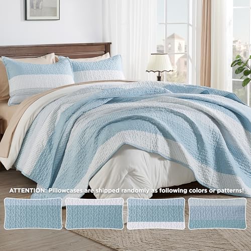 Image of Andency California King Quilt Set - Aqua Blue Lightweight Soft Quilt Cal King - Summer Bedspread California King Size - Bedding Coverlet for All Seasons (Includes 1 Quilt, 2 Pillow Shams)